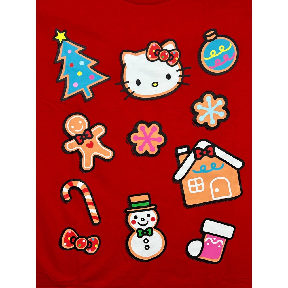 Hello Kitty Christmas Graphic T-Shirt Women XL Gingerbread Snowman Candy Cane